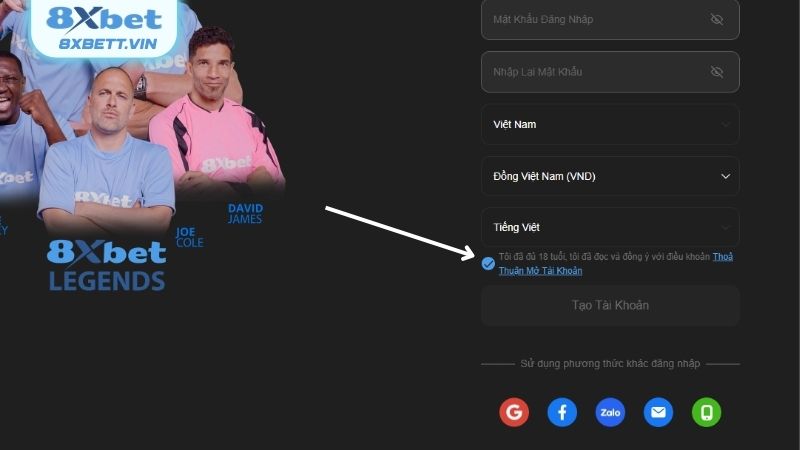 Điều kiện cần thiết để đăng ký tài khoản 8XBET