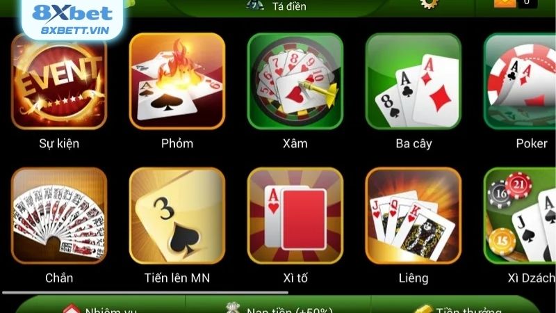 Thông tin sơ lược chung về sảnh game bài 8XBET