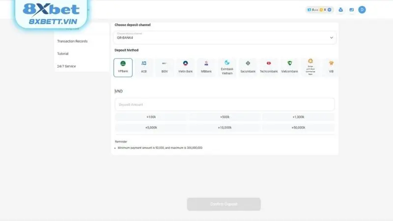 Nạp tiền 8XBET qua tài khoản ngân hàng được nhiều người tin dùng